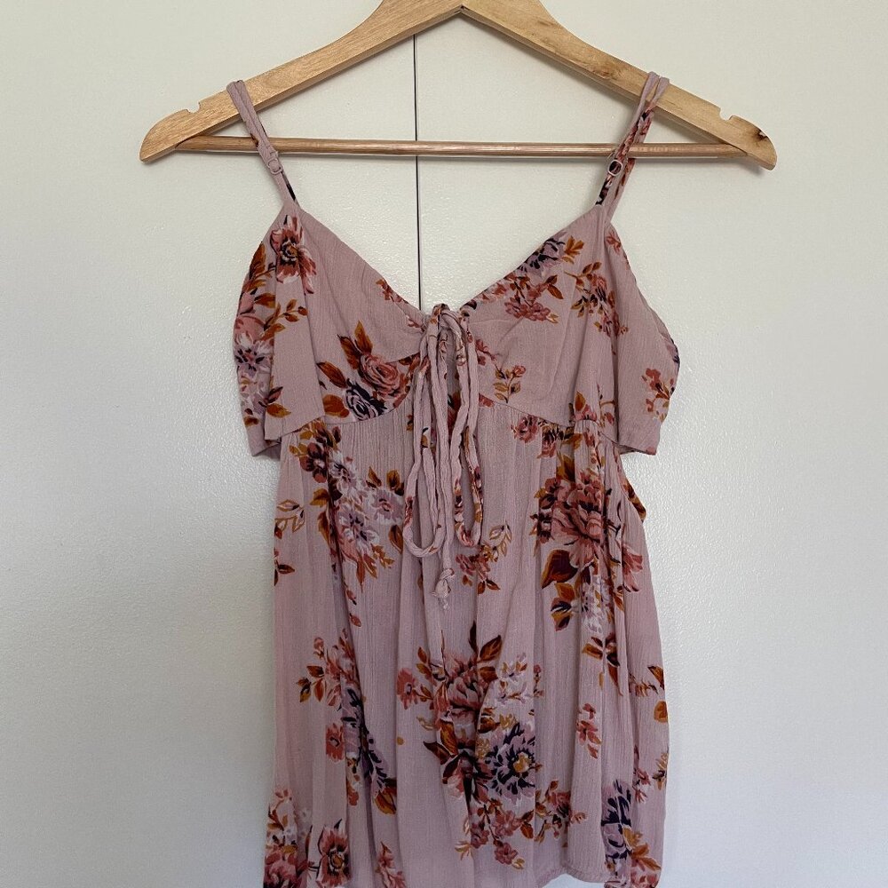 American Eagle Cold Shoulder Tie-Front Floral Spaghetti Strap Top Size M